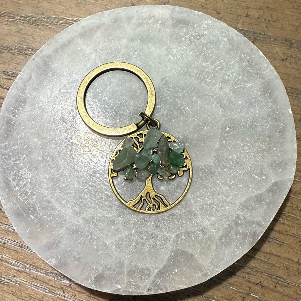 PRICE IS FIRM - Green Aventurine Bronze Tree of Life Handmade Keychain/Bag Tag - Picture 5 of 7